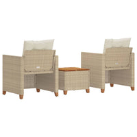 Thumbnail for 3-tlg. Bistro-Set mit Kissen Beige Poly Rattan Akazienholz