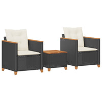 Thumbnail for 3-tlg. Bistro-Set mit Kissen Schwarz Poly Rattan Akazienholz
