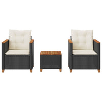 Thumbnail for 3-tlg. Bistro-Set mit Kissen Schwarz Poly Rattan Akazienholz