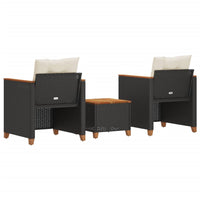 Thumbnail for 3-tlg. Bistro-Set mit Kissen Schwarz Poly Rattan Akazienholz