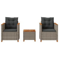 Thumbnail for 3-tlg. Bistro-Set mit Kissen Grau Poly Rattan Akazienholz