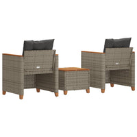 Thumbnail for 3-tlg. Bistro-Set mit Kissen Grau Poly Rattan Akazienholz