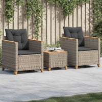 Thumbnail for 3-tlg. Bistro-Set mit Kissen Grau Poly Rattan Akazienholz