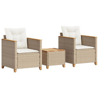 Thumbnail for 3-tlg. Bistro-Set mit Kissen Beige Poly Rattan Akazienholz