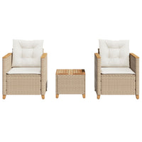 Thumbnail for 3-tlg. Bistro-Set mit Kissen Beige Poly Rattan Akazienholz