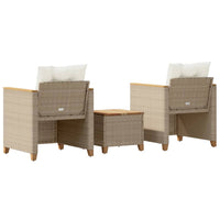 Thumbnail for 3-tlg. Bistro-Set mit Kissen Beige Poly Rattan Akazienholz