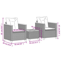 Thumbnail for 3-tlg. Bistro-Set mit Kissen Beige Poly Rattan Akazienholz