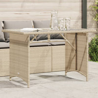 Thumbnail for Gartentisch mit Glasplatte Beige 110x68x70 cm Poly Rattan