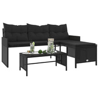 Thumbnail for Gartensofa in L-Form mit Tisch und Kissen Schwarz Poly Rattan