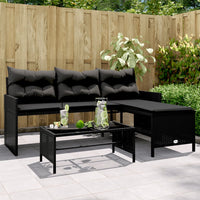 Thumbnail for Gartensofa in L-Form mit Tisch und Kissen Schwarz Poly Rattan