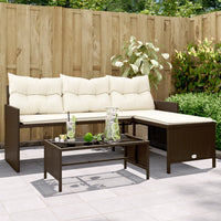 Thumbnail for Gartensofa in L-Form mit Tisch und Kissen Braun Poly Rattan