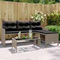 Thumbnail for Gartensofa in L-Form mit Tisch und Kissen Grau Poly Rattan