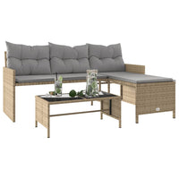 Thumbnail for Gartensofa in L-Form mit Tisch und Kissen Beige Poly Rattan