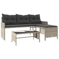 Thumbnail for Gartensofa in L-Form mit Tisch und Kissen Hellgrau Poly Rattan