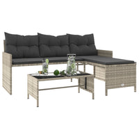 Thumbnail for Gartensofa in L-Form mit Tisch und Kissen Hellgrau Poly Rattan