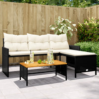 Thumbnail for Gartensofa in L-Form mit Tisch und Kissen Schwarz Poly Rattan
