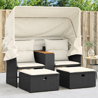 Thumbnail for Gartensofa 2-Sitzer mit Dach und Hockern Schwarz Poly Rattan