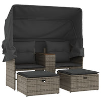 Thumbnail for Gartensofa 2-Sitzer mit Dach und Hockern Grau Poly Rattan