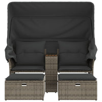 Thumbnail for Gartensofa 2-Sitzer mit Dach und Hockern Grau Poly Rattan
