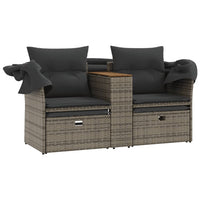 Thumbnail for Gartensofa 2-Sitzer mit Dach und Hockern Grau Poly Rattan