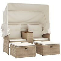 Thumbnail for Gartensofa 2-Sitzer mit Dach und Hockern Beige Poly Rattan