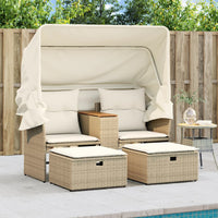 Thumbnail for Gartensofa 2-Sitzer mit Dach und Hockern Beige Poly Rattan