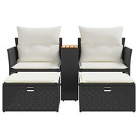 Thumbnail for Gartensofa 2-Sitzer mit Hockern Schwarz Poly Rattan