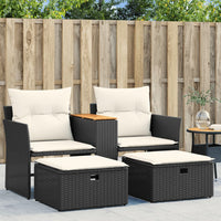 Thumbnail for Gartensofa 2-Sitzer mit Hockern Schwarz Poly Rattan