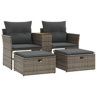Thumbnail for Gartensofa 2-Sitzer mit Hockern Grau Poly Rattan