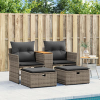 Thumbnail for Gartensofa 2-Sitzer mit Hockern Grau Poly Rattan