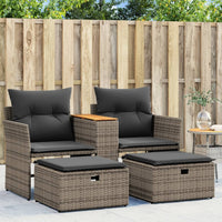 Thumbnail for Gartensofa 2-Sitzer mit Hockern Grau Poly Rattan