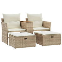 Thumbnail for Gartensofa 2-Sitzer mit Hockern Beige Poly Rattan