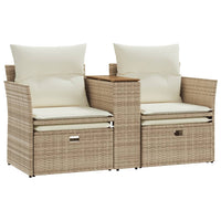 Thumbnail for Gartensofa 2-Sitzer mit Hockern Beige Poly Rattan