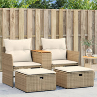 Thumbnail for Gartensofa 2-Sitzer mit Hockern Beige Poly Rattan