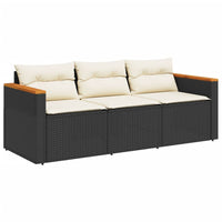 Thumbnail for Gartensofa mit Kissen 3-Sitzer Schwarz Poly Rattan