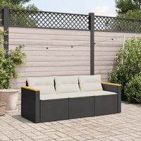 Thumbnail for Gartensofa mit Kissen 3-Sitzer Schwarz Poly Rattan