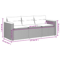 Thumbnail for Gartensofa mit Kissen 3-Sitzer Schwarz Poly Rattan