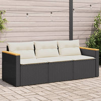 Thumbnail for Gartensofa mit Kissen 3-Sitzer Schwarz Poly Rattan