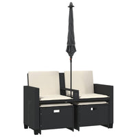 Thumbnail for Gartensofa 2-Sitzer Sonnenschirm und Hocker Schwarz Poly-Rattan