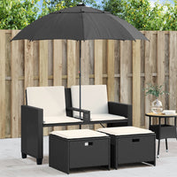 Thumbnail for Gartensofa 2-Sitzer Sonnenschirm und Hocker Schwarz Poly-Rattan