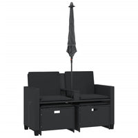 Thumbnail for Gartensofa 2-Sitzer Sonnenschirm und Hocker Schwarz Poly-Rattan