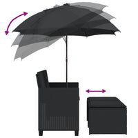 Thumbnail for Gartensofa 2-Sitzer Sonnenschirm und Hocker Schwarz Poly-Rattan