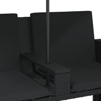 Thumbnail for Gartensofa 2-Sitzer Sonnenschirm und Hocker Schwarz Poly-Rattan
