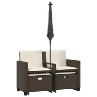Thumbnail for Gartensofa 2-Sitzer Sonnenschirm und Hocker Braun Poly Rattan