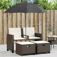 Thumbnail for Gartensofa 2-Sitzer Sonnenschirm und Hocker Braun Poly Rattan