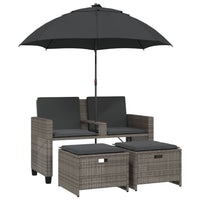 Thumbnail for Gartensofa 2-Sitzer Sonnenschirm und Hocker Grau Poly Rattan