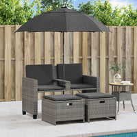 Thumbnail for Gartensofa 2-Sitzer Sonnenschirm und Hocker Grau Poly Rattan