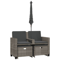 Thumbnail for Gartensofa 2-Sitzer Sonnenschirm und Hocker Grau Poly Rattan