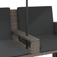 Thumbnail for Gartensofa 2-Sitzer Sonnenschirm und Hocker Grau Poly Rattan