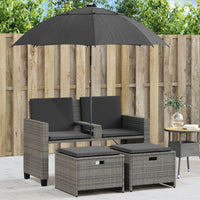 Thumbnail for Gartensofa 2-Sitzer Sonnenschirm und Hocker Grau Poly Rattan